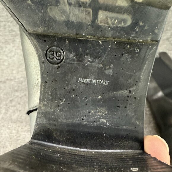 ✅Emanuele Crasto Boots Women's 39/8.5 Chunky Heel Mid Calf Grey Pull On Leather - Picture 2 of 11